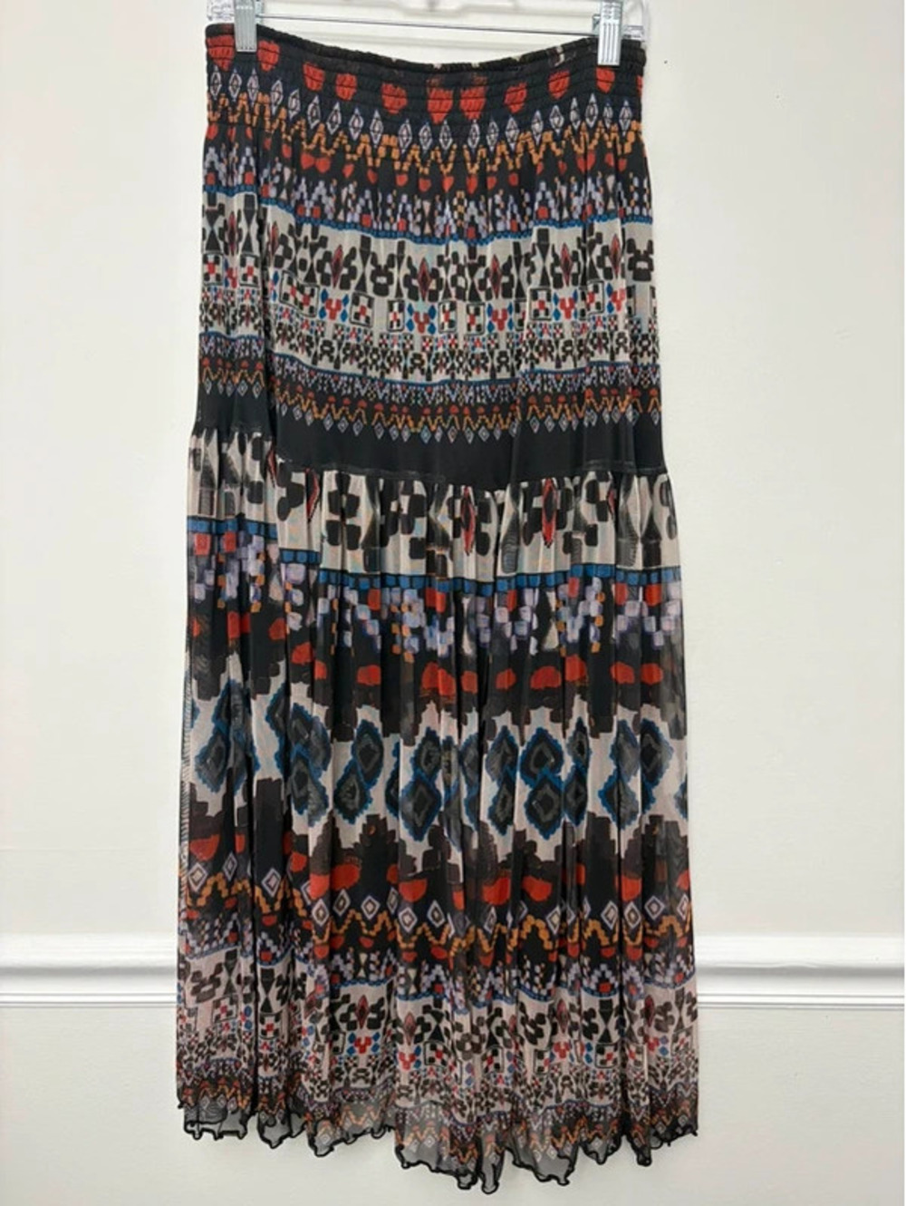 Lapis Women’s Large Multicolor Geometric Print Tiered Mesh Maxi Skirt